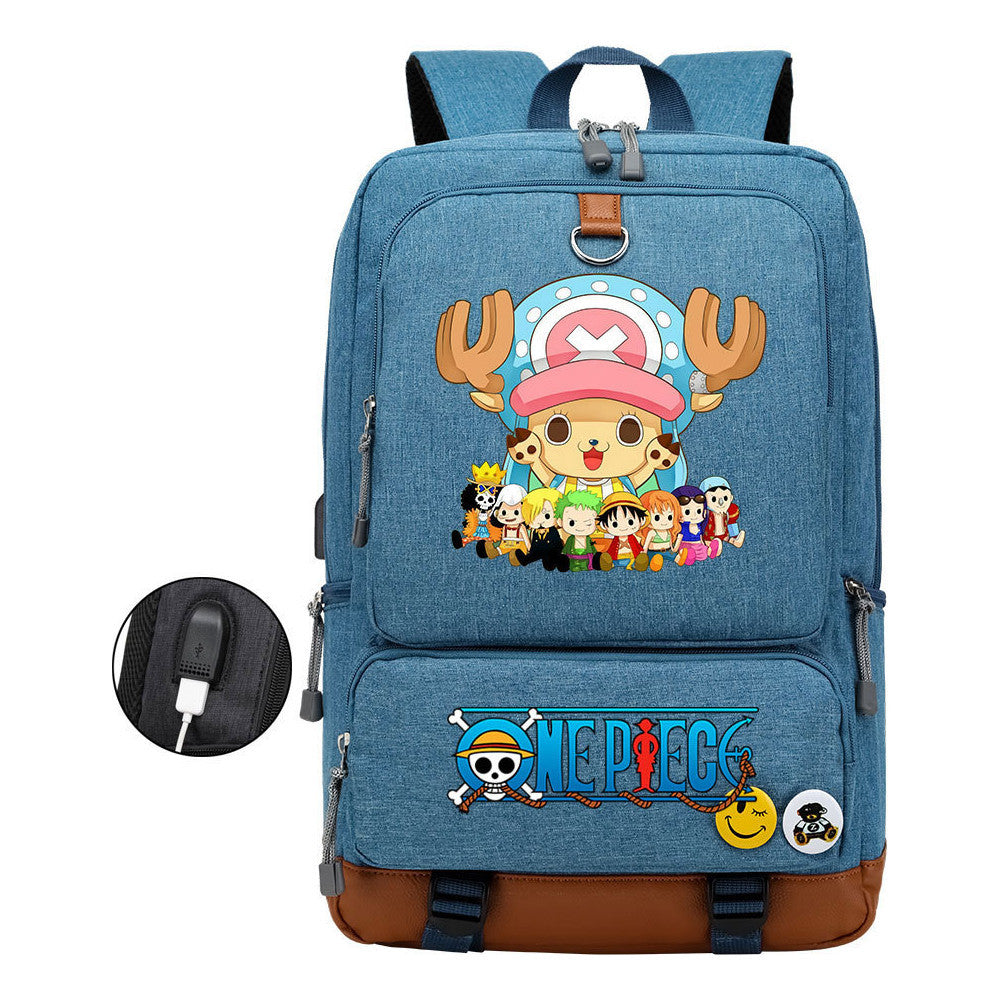 Cartoon One Piece Print Usb Youth Student Backpack For Leisure Travel Backpack