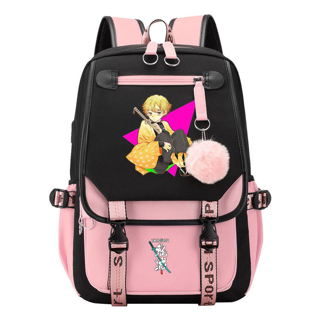 Cartoon Fashion Usb Youth School Bag For Boys And Girls Casual Ribbon Flip Backpack