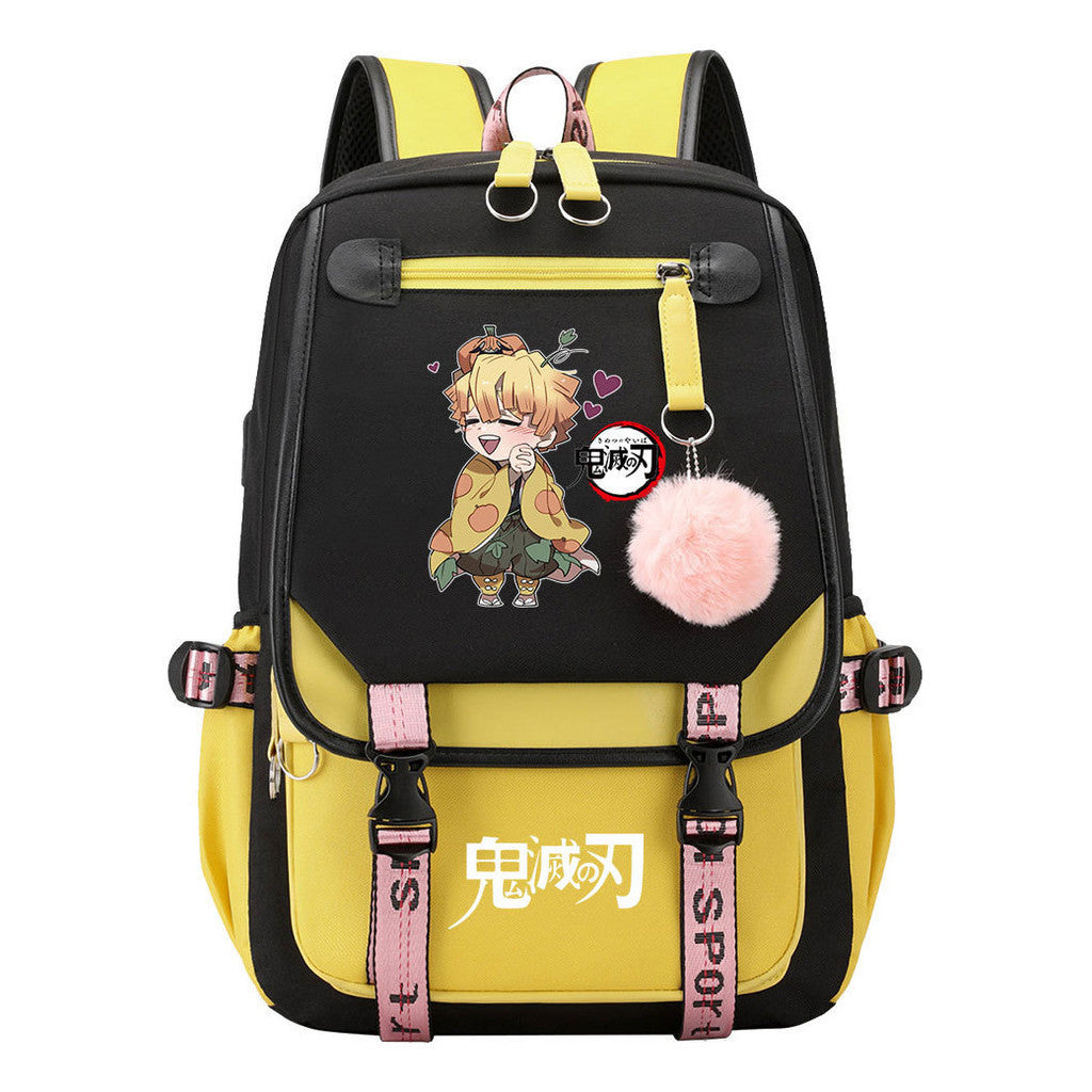 Cartoon Fashion Usb Youth School Bag For Boys And Girls Casual Ribbon Flip Backpack