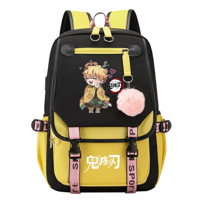 Cartoon Fashion Usb Youth School Bag For Boys And Girls Casual Ribbon Flip Backpack