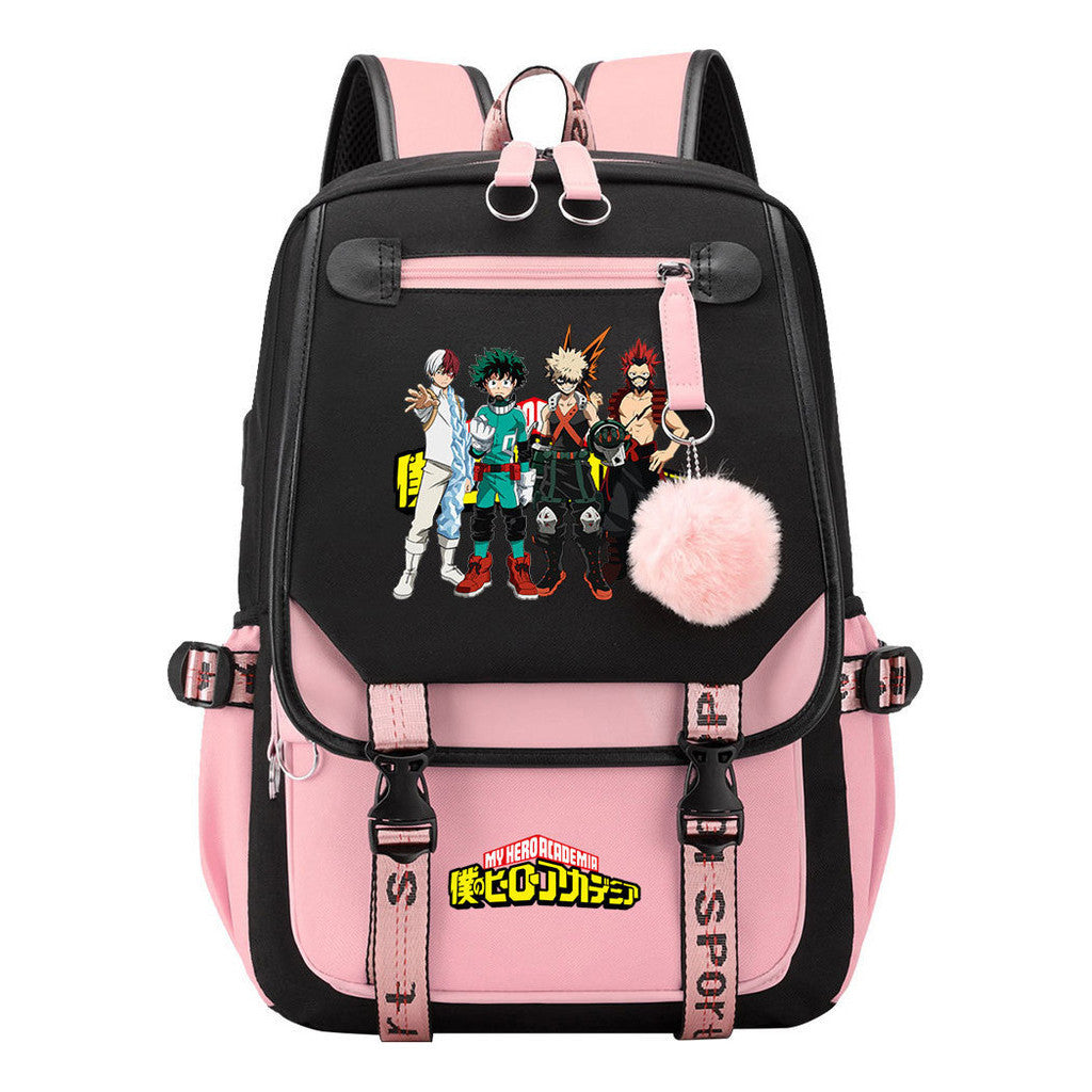 My Heroes Academy Usb Youth Student Backpack With Casual Woven Strap Flip Back Backpack