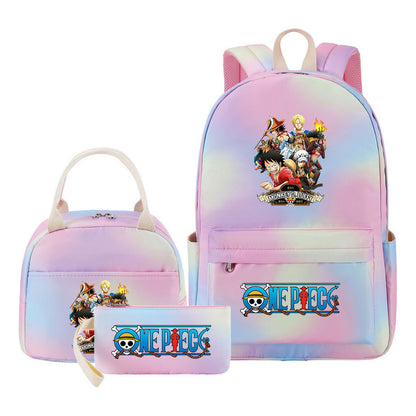 Cartoon Pirate King Youth Student Girls School Bag Lunch Bag Three Piece Set Backpack Set