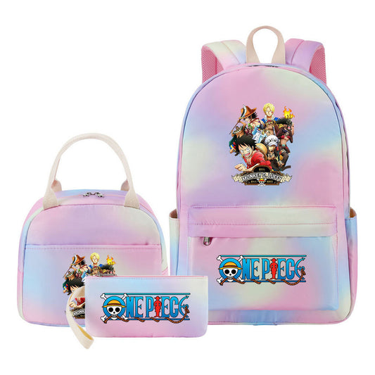 Cartoon Pirate King Youth Student Girls School Bag Lunch Bag Three Piece Set Backpack Set