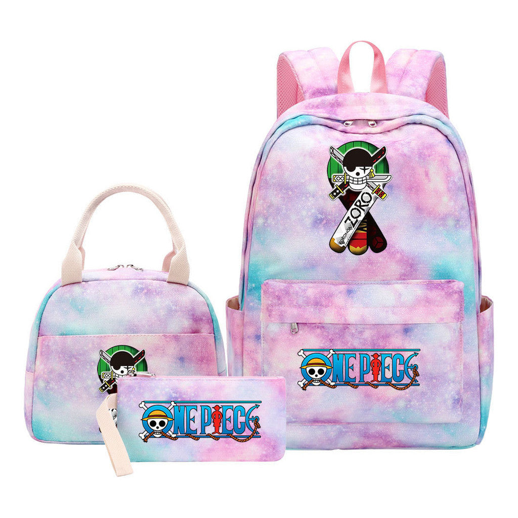Cartoon Pirate King Youth Student Girls School Bag Lunch Bag Three Piece Set Backpack Set
