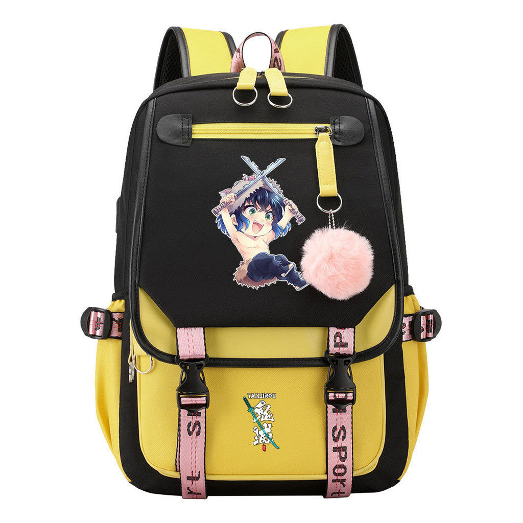 Japanese Cartoon Fashion Usb Youth Student Backpack With Casual Woven Strap Flip Back Backpack