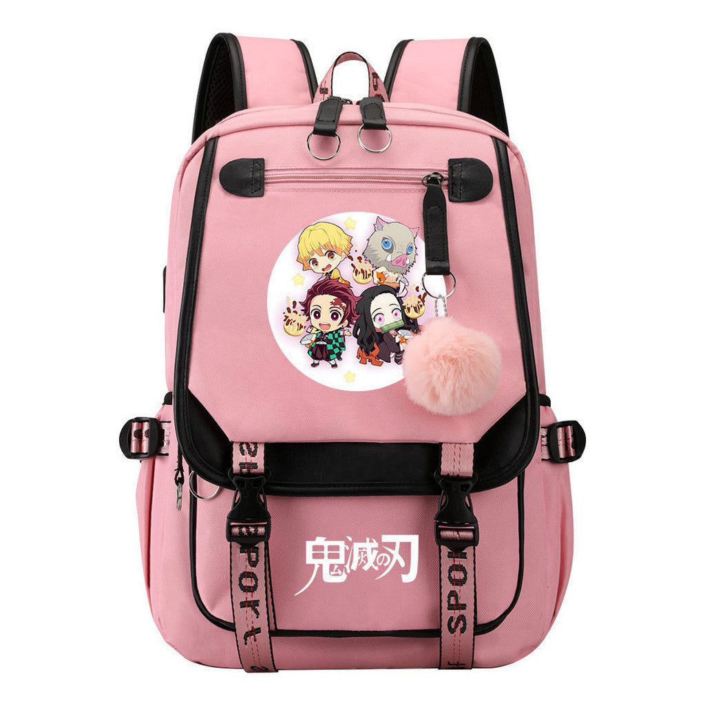 Cartoon Fashion Usb Youth School Bag For Boys And Girls Casual Ribbon Flip Backpack