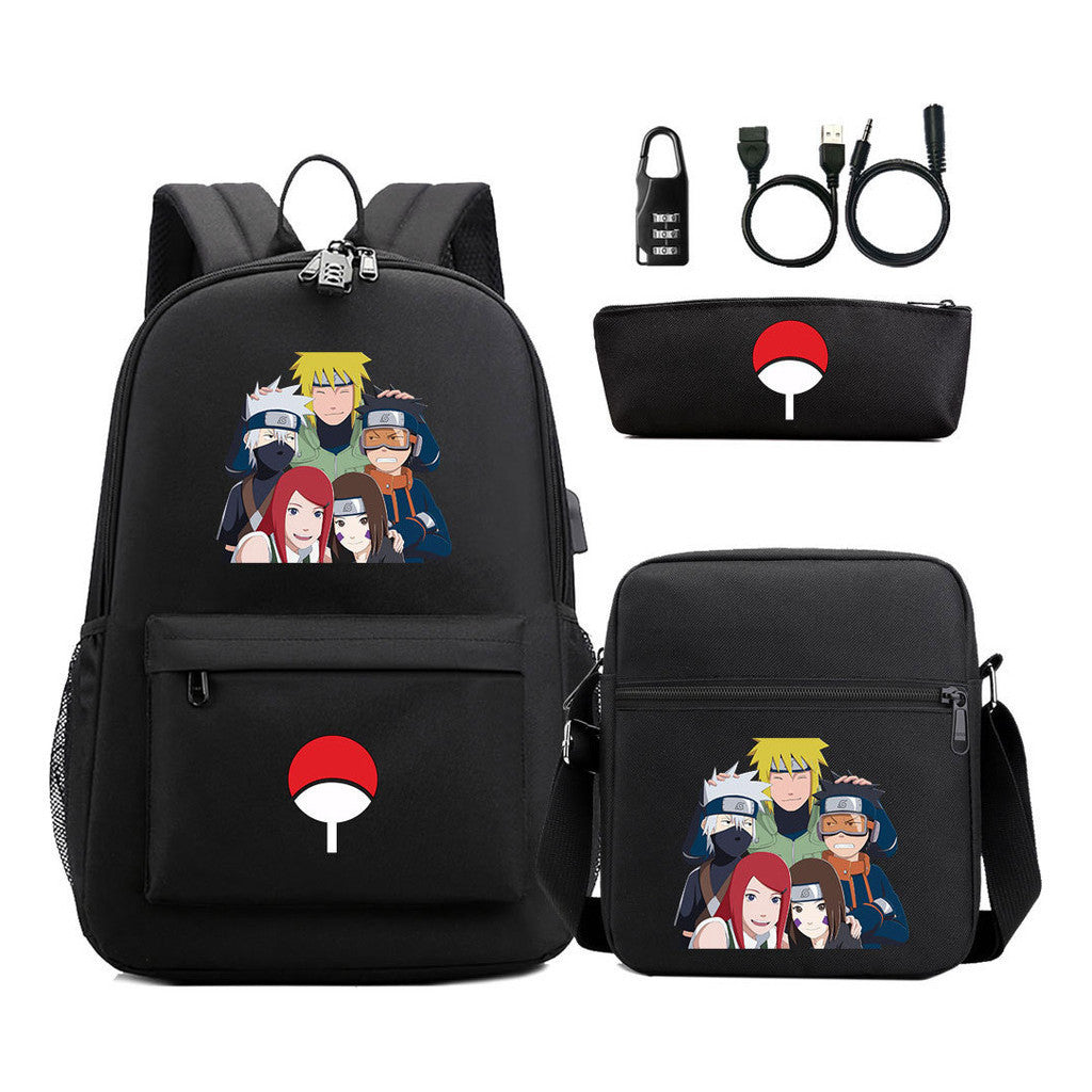 Naruto Usb Password Lock Year Student School Bag Three Piece Set Backpack Set
