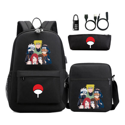 Naruto Usb Password Lock Year Student School Bag Three Piece Set Backpack Set