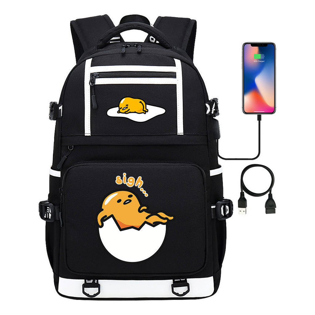 Cartoon Comics Lazy Egg Usb Youth Student Backpack Boys And Girls Backpack Leisure Travel Bag
