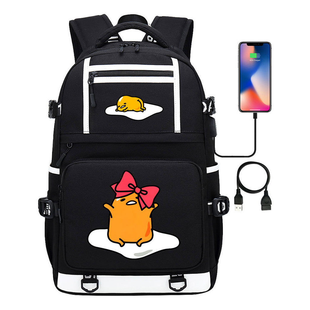 Cartoon Comics Lazy Egg Usb Youth Student Backpack Boys And Girls Backpack Leisure Travel Bag
