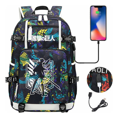 The Giant Of Manga Attack Usb Youth Student Backpack For Men And Women's Leisure Travel Backpack