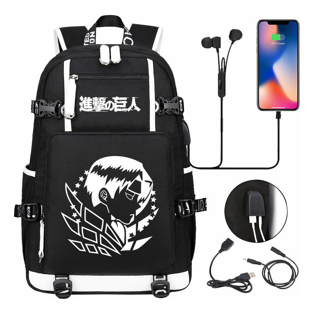 The Giant Of Manga Attack Usb Youth Student Backpack For Men And Women's Leisure Travel Backpack