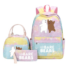 Cartoon Cute Three Bears Youth Student Girls School Bag Lunch Bag Three Piece Set Backpack Set
