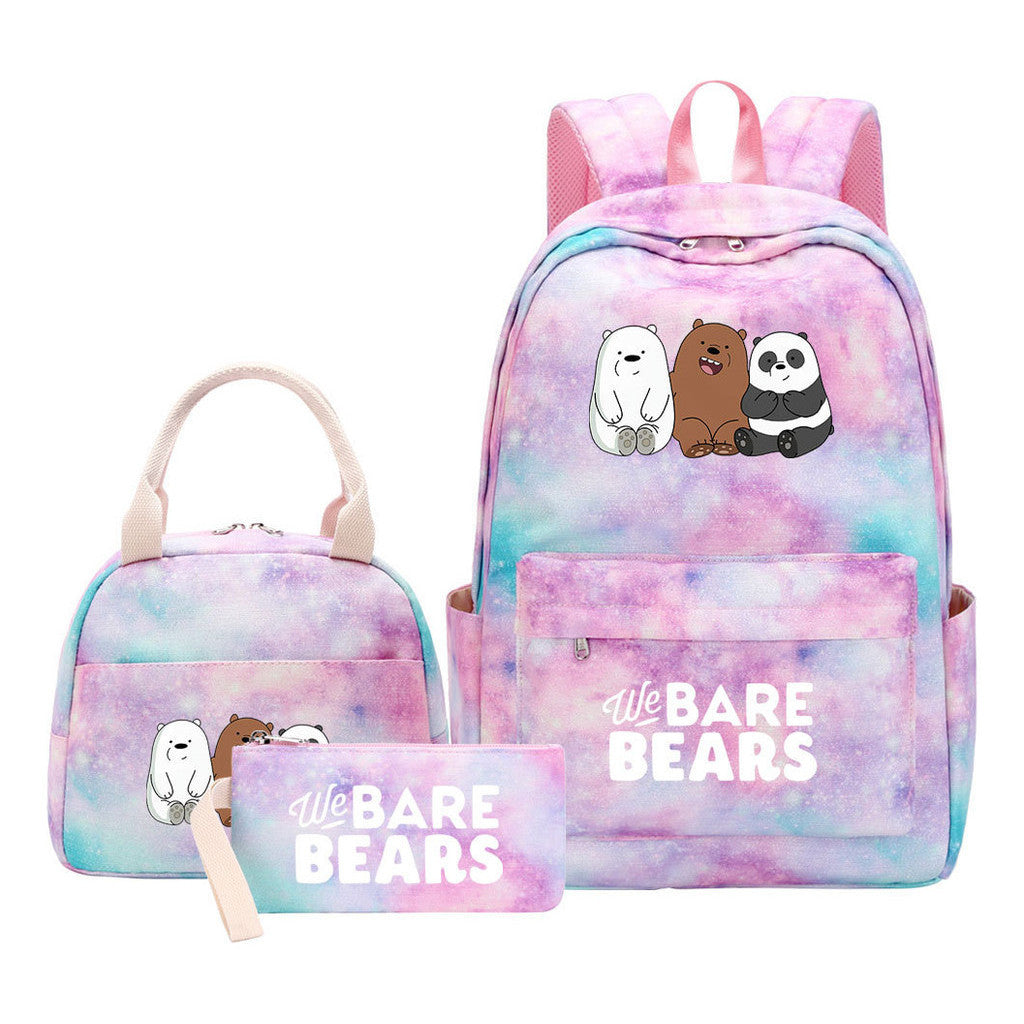 Cartoon Cute Three Bears Youth Student Girls School Bag Lunch Bag Three Piece Set Backpack Set
