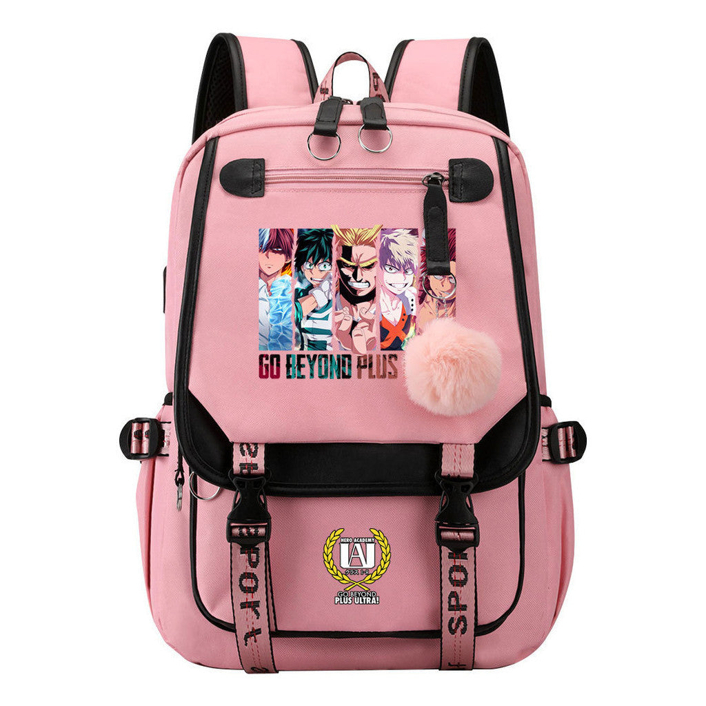 My Heroes Academy Usb Youth Student Backpack For Boys And Girls, Casual Woven Strap Flip Back Backpack