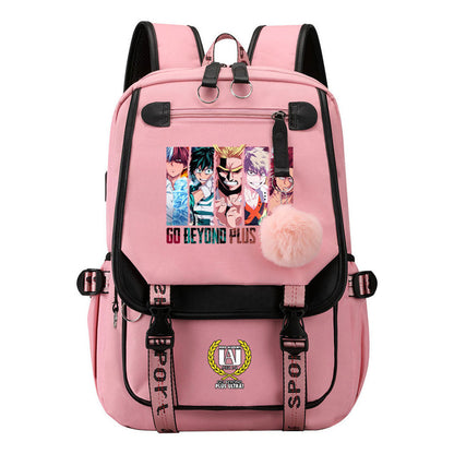 My Heroes Academy Usb Youth Student Backpack For Boys And Girls, Casual Woven Strap Flip Back Backpack