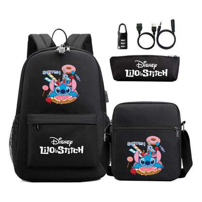 Interstellar Baby Stitch Usb Password Lock Youth Backpack 3-piece Set For Men And Women Backpacks