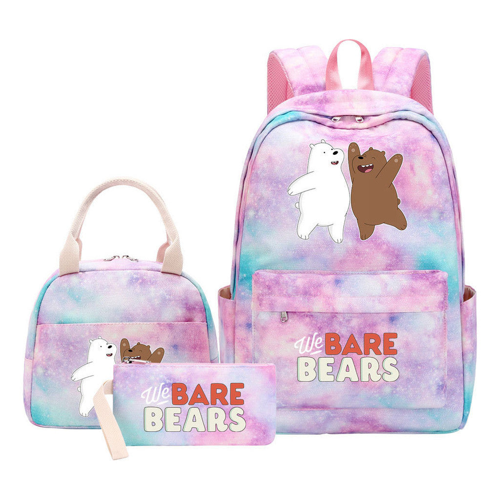 Cartoon Cute Three Bears Youth Student Girls School Bag Lunch Bag Three Piece Set Backpack Set