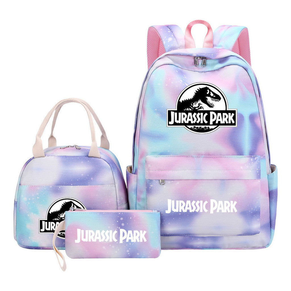 Jurassic Park Dinosaur Youth Student Girls School Bag Lunch Bag Three Piece Set Backpack Set