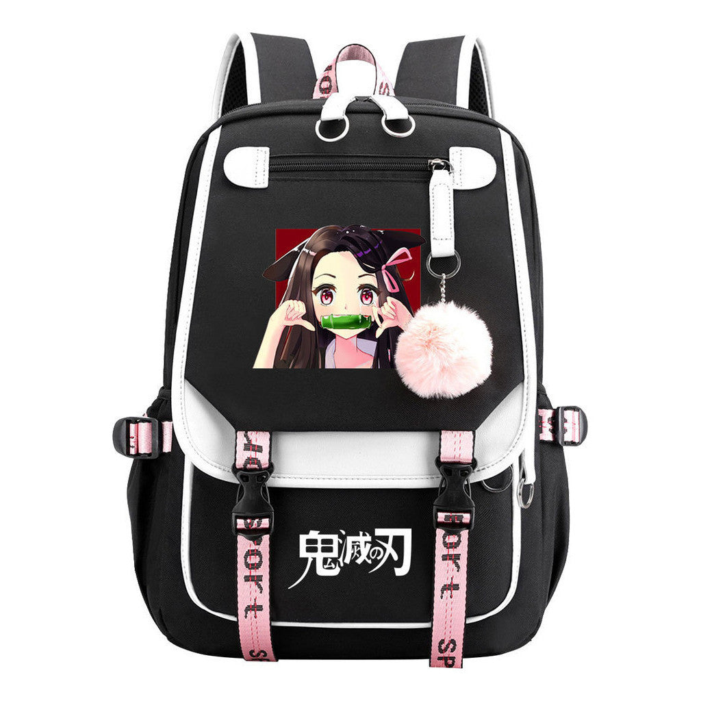 Cartoon Fashion Usb Youth Student Backpack Boy's And Girl's Leisure Ribbon Flip Backpack