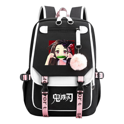 Cartoon Fashion Usb Youth Student Backpack Boy's And Girl's Leisure Ribbon Flip Backpack