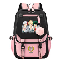 Comics My Heroes Academy Usb Student Backpack Casual Ribbon Flip Backpack