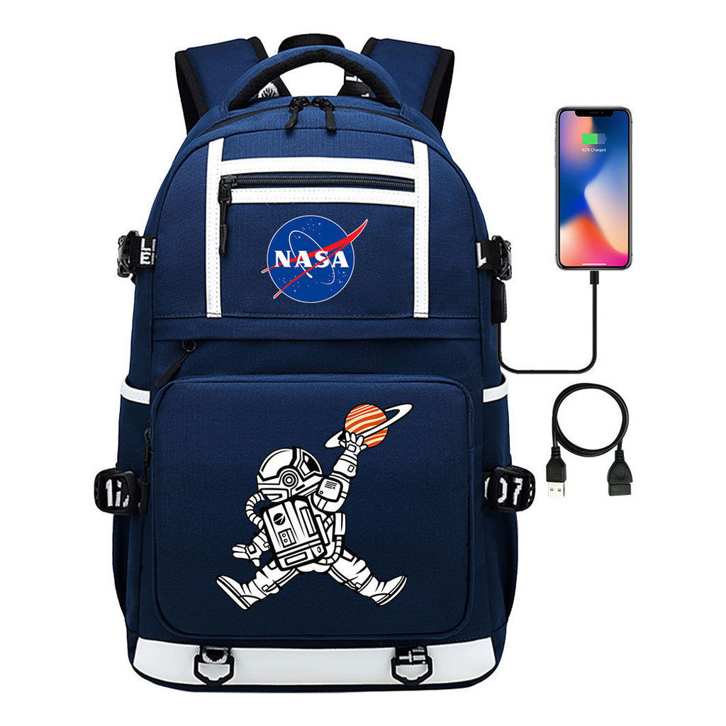 Fashionable Space Printed Usb Student Backpack Backpack Leisure Travel Backpack