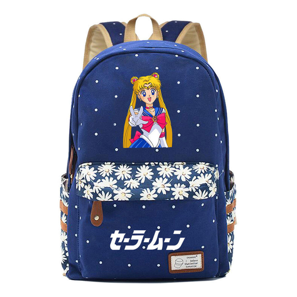 Anime Peripheral Beautiful Girl Warrior Student Backpack, Floral Casual Backpack
