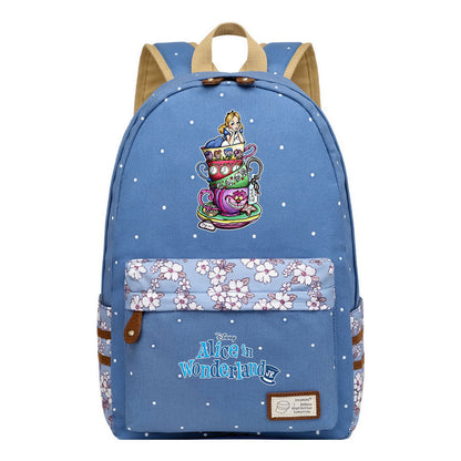 Anime Cartoon Cheshire Cat Print Youth Student Backpack With Floral Casual Backpack
