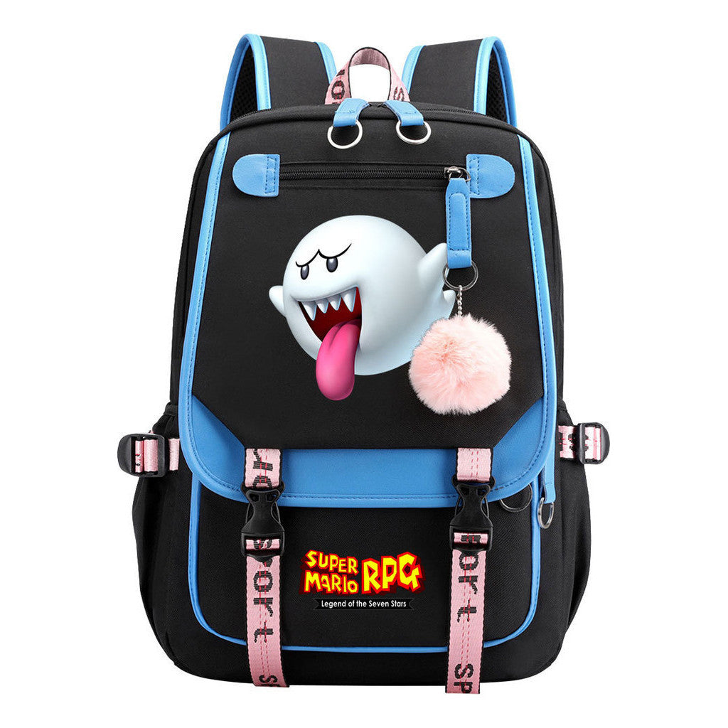 Super Mario Printed Usb Youth Student Backpack For Men And Women With Casual Woven Strap Flap Backpack
