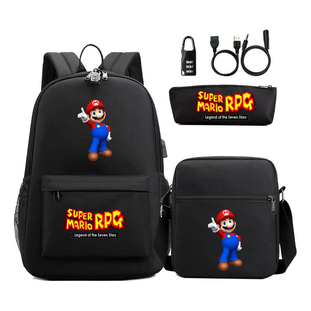 Usb Password Lock Youth Student Backpack Three Piece Set For Men And Women Backpacks