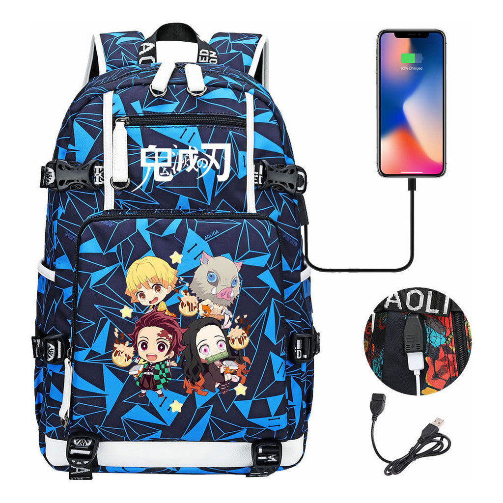 Cartoon Printed Usb Large Capacity Student Backpack For Leisure Travel Backpack