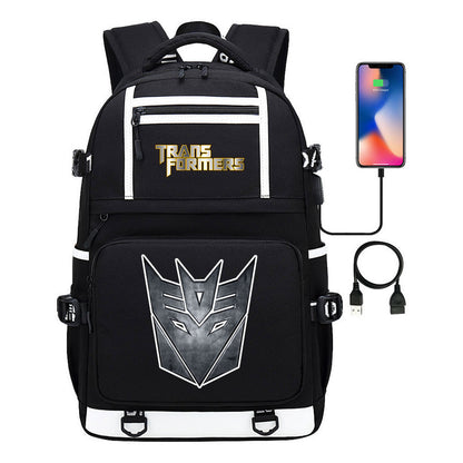 Cartoon Anime Deformation Mecha Print Usb Student Backpack For Men And Women Backpack Leisure Travel Bag
