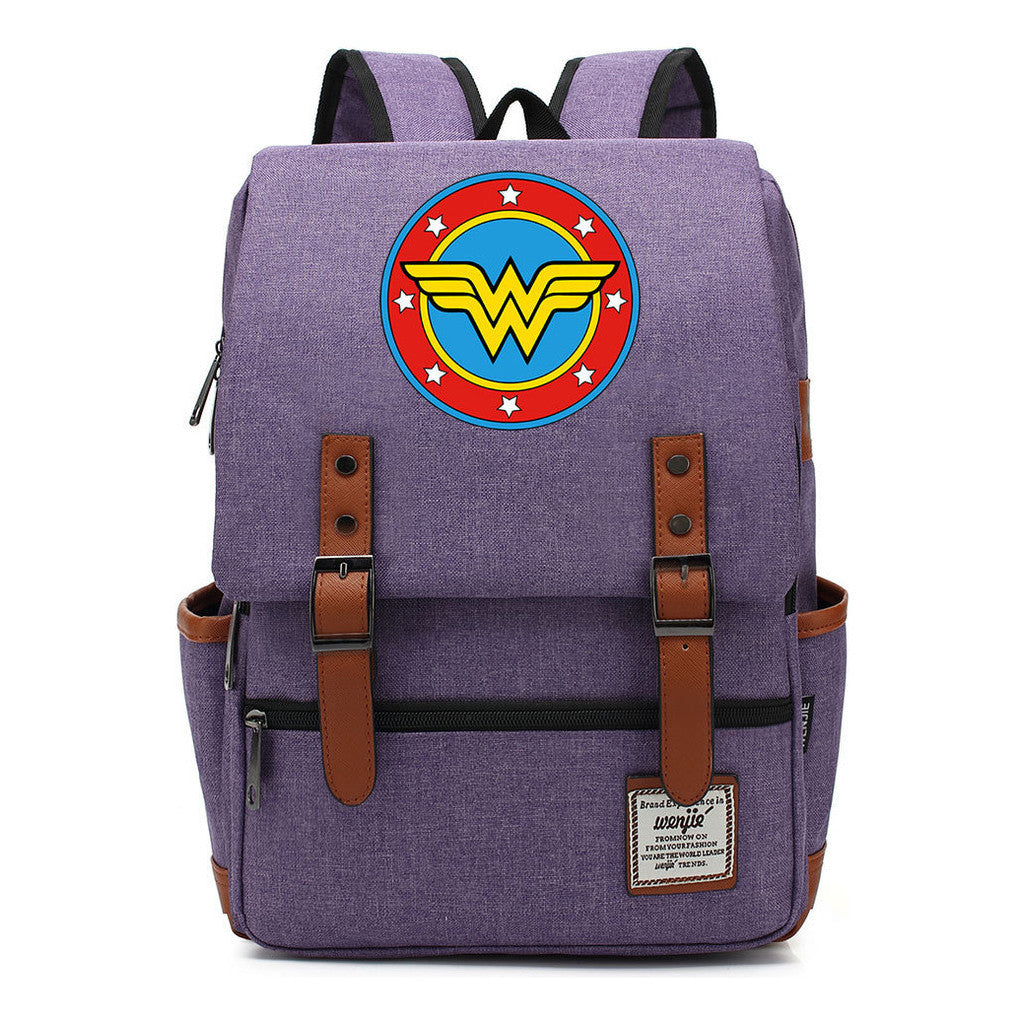 Anime Wonder Woman Printed Youth Student School Bag Men's And Women's Leisure Belt Buckle Backpack