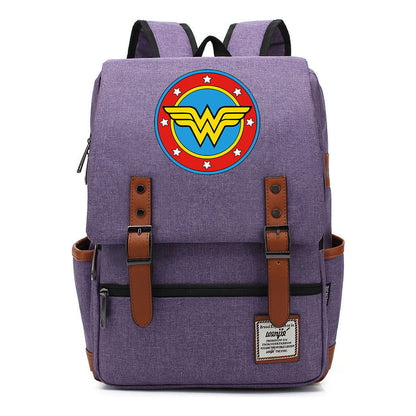 Anime Wonder Woman Printed Youth Student School Bag Men's And Women's Leisure Belt Buckle Backpack