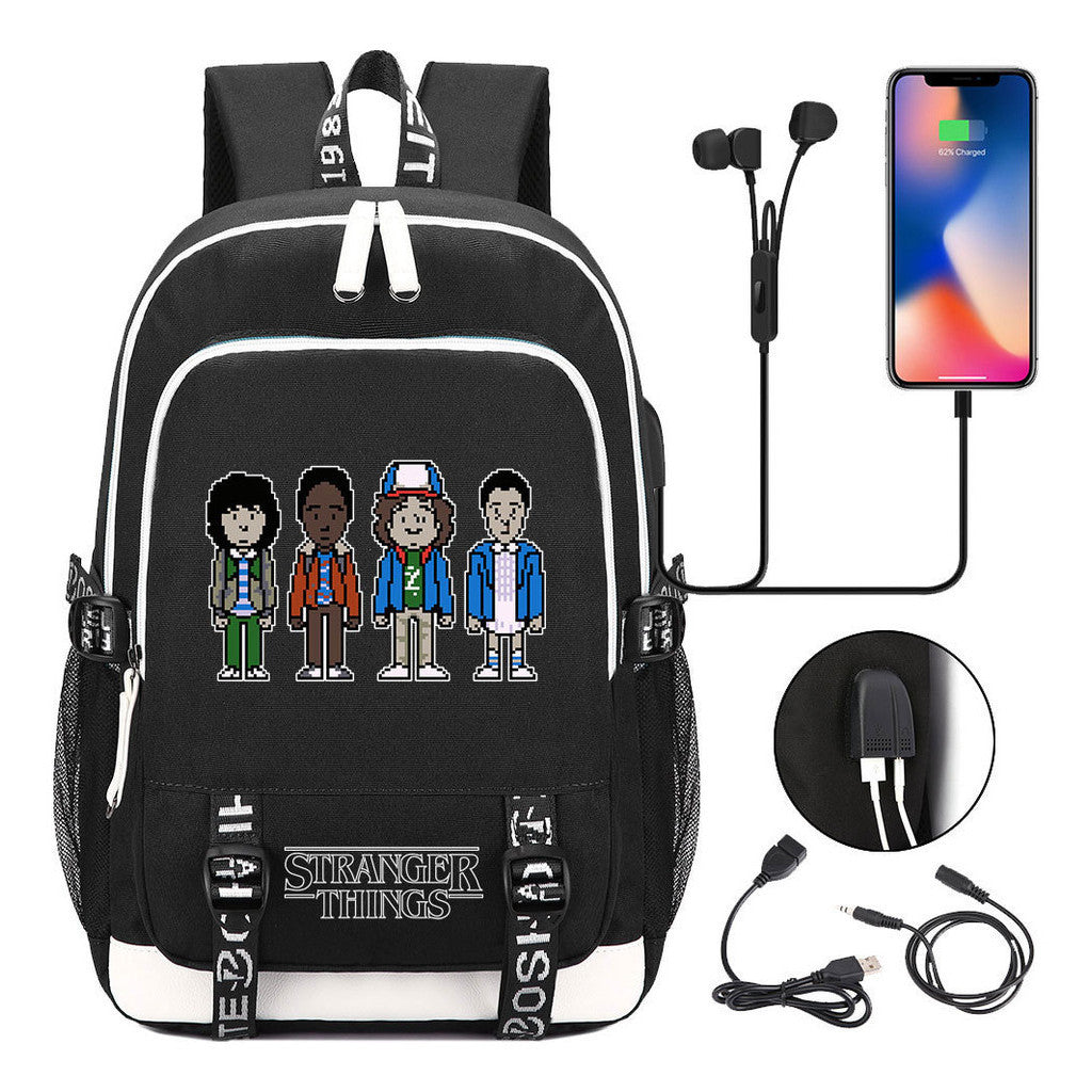 Strange Story Printed Usb Youth Student Backpack For Men And Women's Leisure Travel Backpack