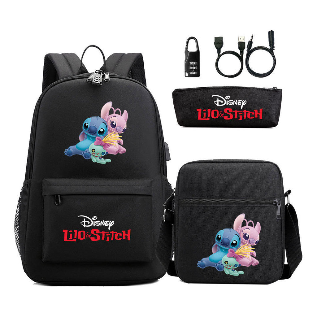 Interstellar Baby Stitch Usb Password Lock Youth Student Backpack 3-piece Set For Men And Women Backpacks