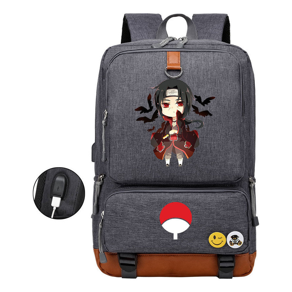 Naruto Print Usb Youth Student Backpack Leisure Travel Backpack