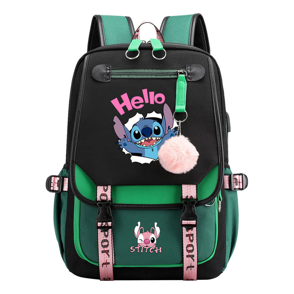 Interstellar Baby Stitch Usb Backpack For Men And Women, Casual Woven Strap Flip Back Backpack