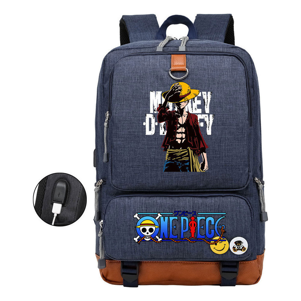 Cartoon Pirate King Print Usb Youth Backpack For Boys And Girls Leisure Travel Backpack