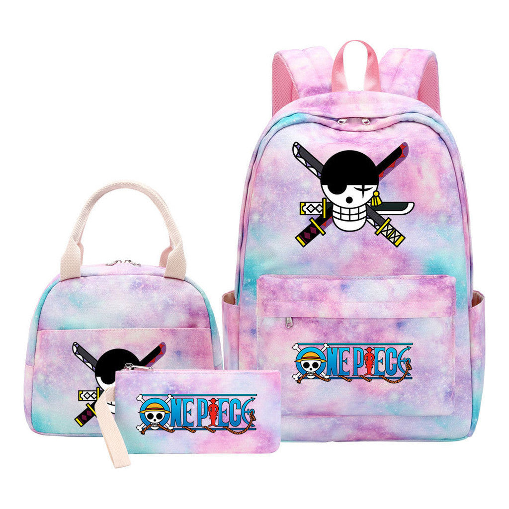 Cartoon Pirate King Student Girls School Bag Lunch Bag Three Piece Set Backpack Set