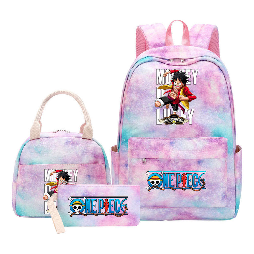 Cartoon Pirate King Student Girls School Bag Lunch Bag Three Piece Set Backpack Set