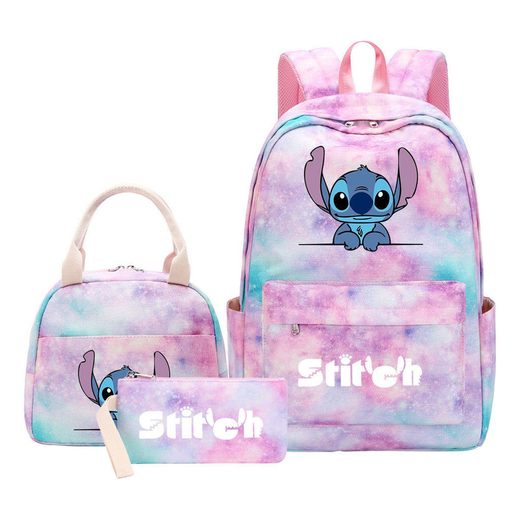 Interstellar Baby Stitch Youth Student Girls School Bag Lunch Bag Three Piece Set Backpack Set