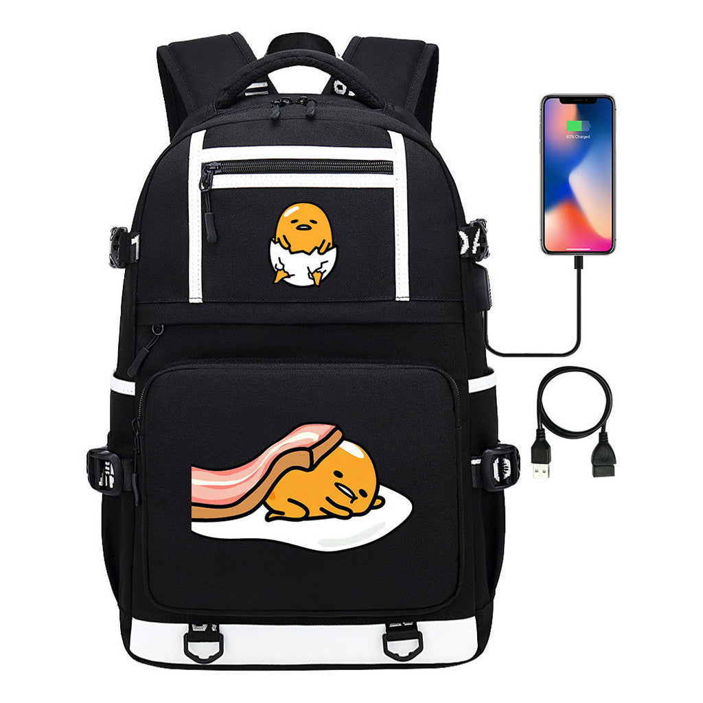 Cartoon Lazy Egg Usb Youth Student School Bag Men's And Women's Backpack Leisure Travel Bag