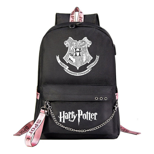 School Of Witchcraft And Wizardry Badge Usb Youth Student Backpack For Men And Women's Leisure Travel Backpack