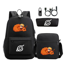 Fashionable Naruto Usb Password Lock Youth Student School Bag Three Piece Backpack Set