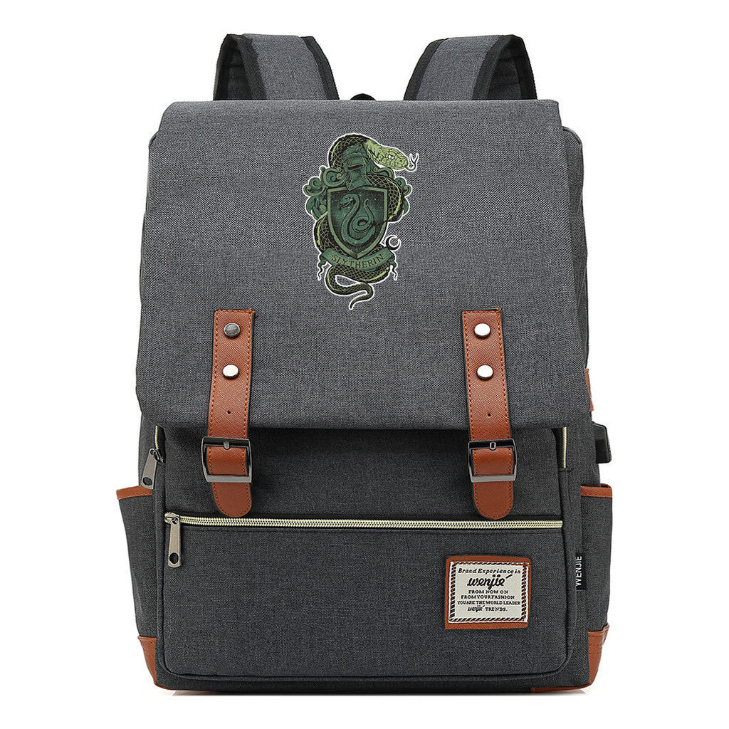 School Of Witchcraft And Wizardry Youth Student Backpack Usb Leisure Belt Buckle Backpack