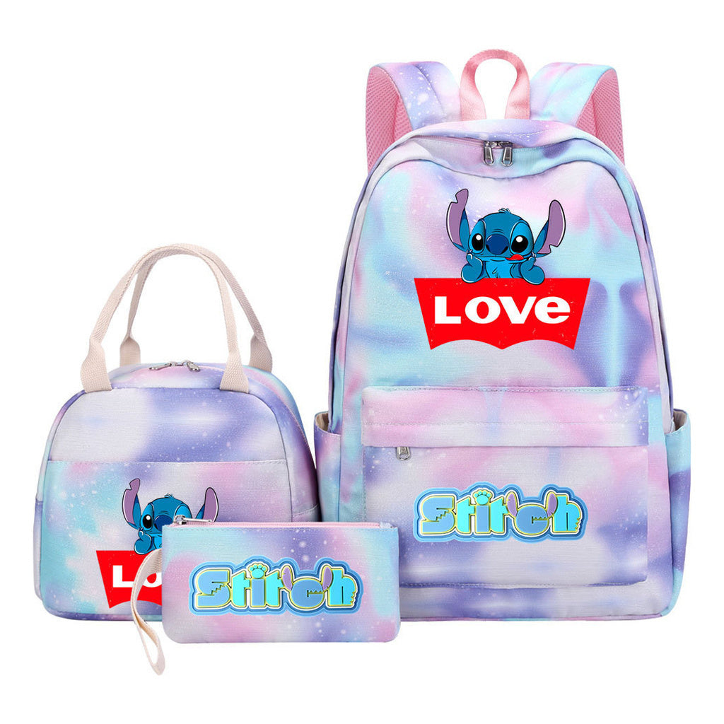 Interstellar Baby Stitch Youth Student Girls School Bag Lunch Bag Three Piece Set Backpack Set