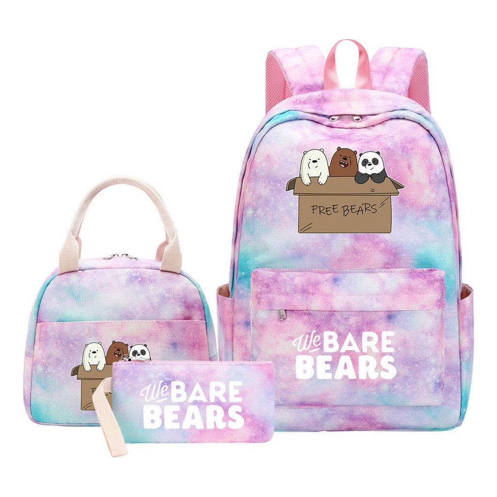 Cartoon Cute Three Bears Youth Student Girls School Bag Lunch Bag Three Piece Set Backpack Set