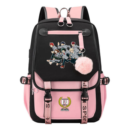 Comics My Heroes Academy Usb Student Backpack Casual Ribbon Flip Backpack